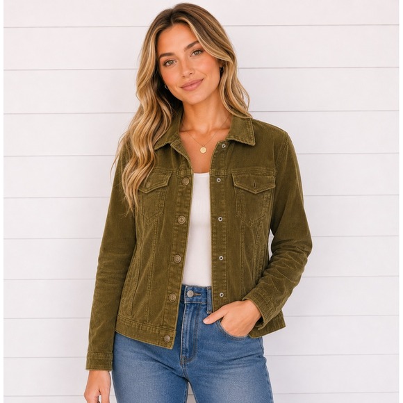 CAbi Jackets & Blazers - Cabi Womens Brown Corduroy Trucker Jacket Tan Stretch Cotton Style 411 Size S
